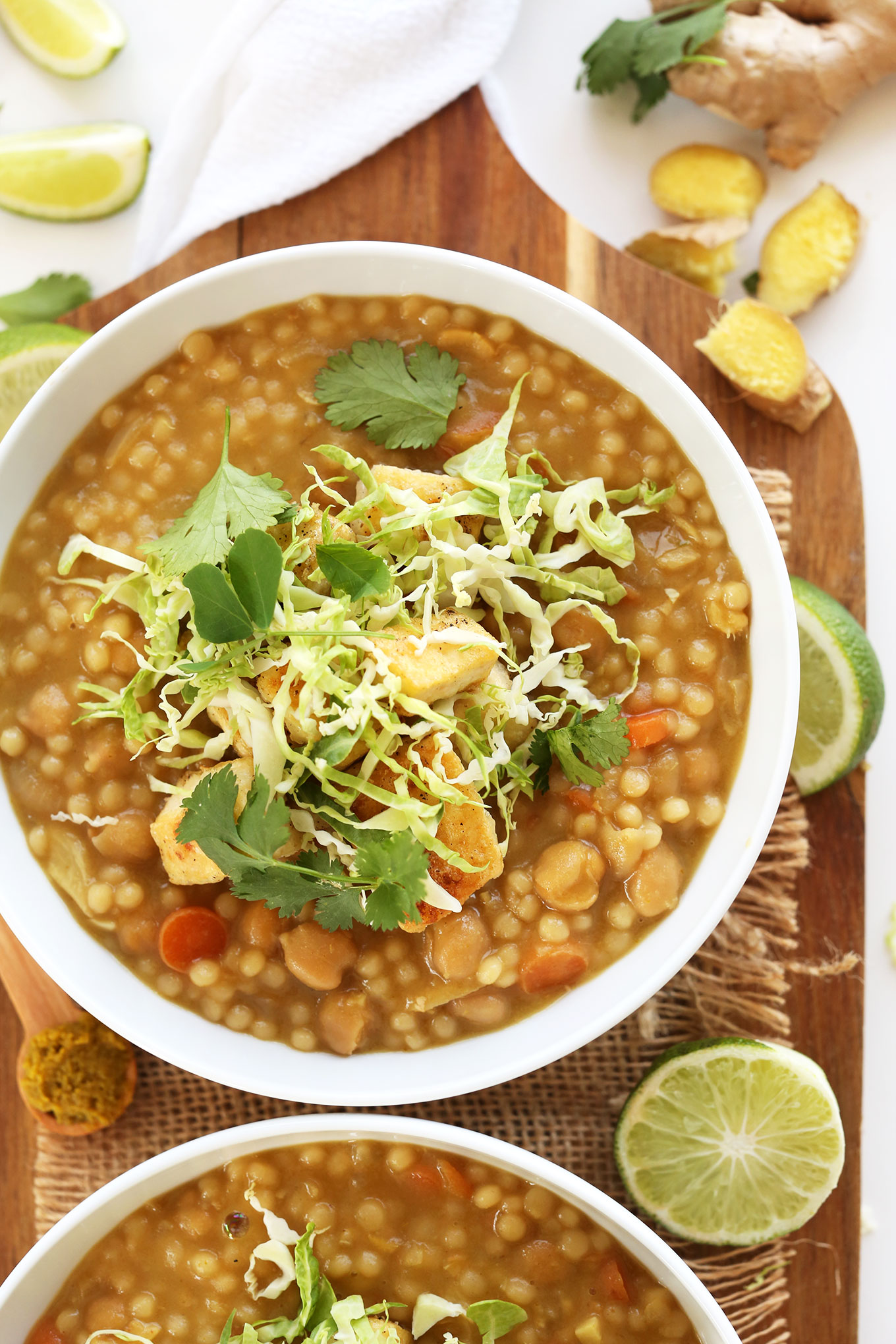 Bowl of Green Chickpea Curry for a quick and healthy vegan meal