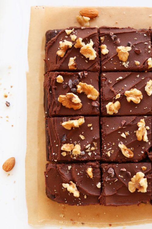 Batch of 2-Layer No Bake Vegan Brownies with Walnuts and Cacao Nibs
