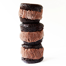 Stack of three homemade Brownie Ice Cream Sandwiches