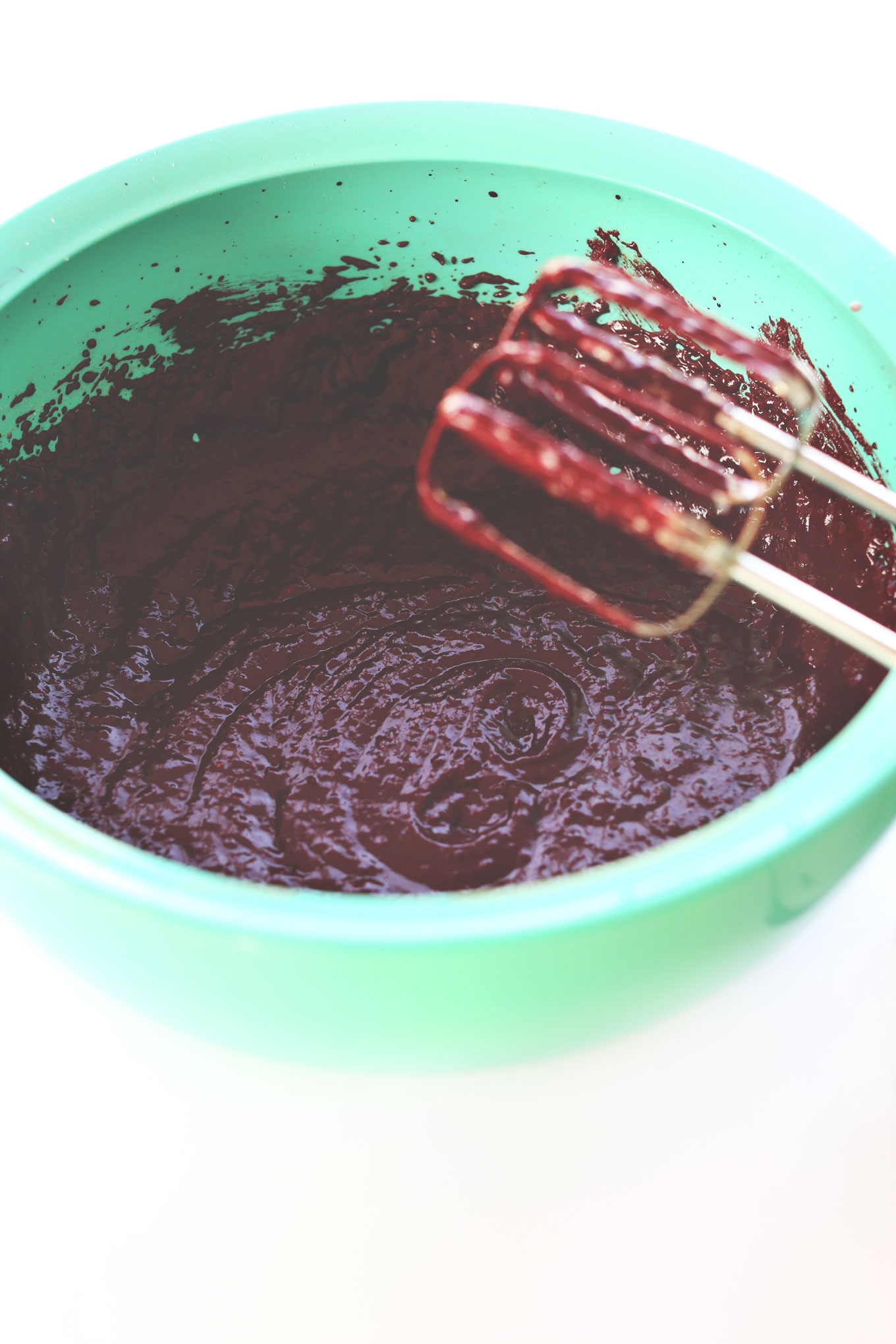 Bowl of Vegan Gluten-Free Chocolate Cupcake batter made with beets