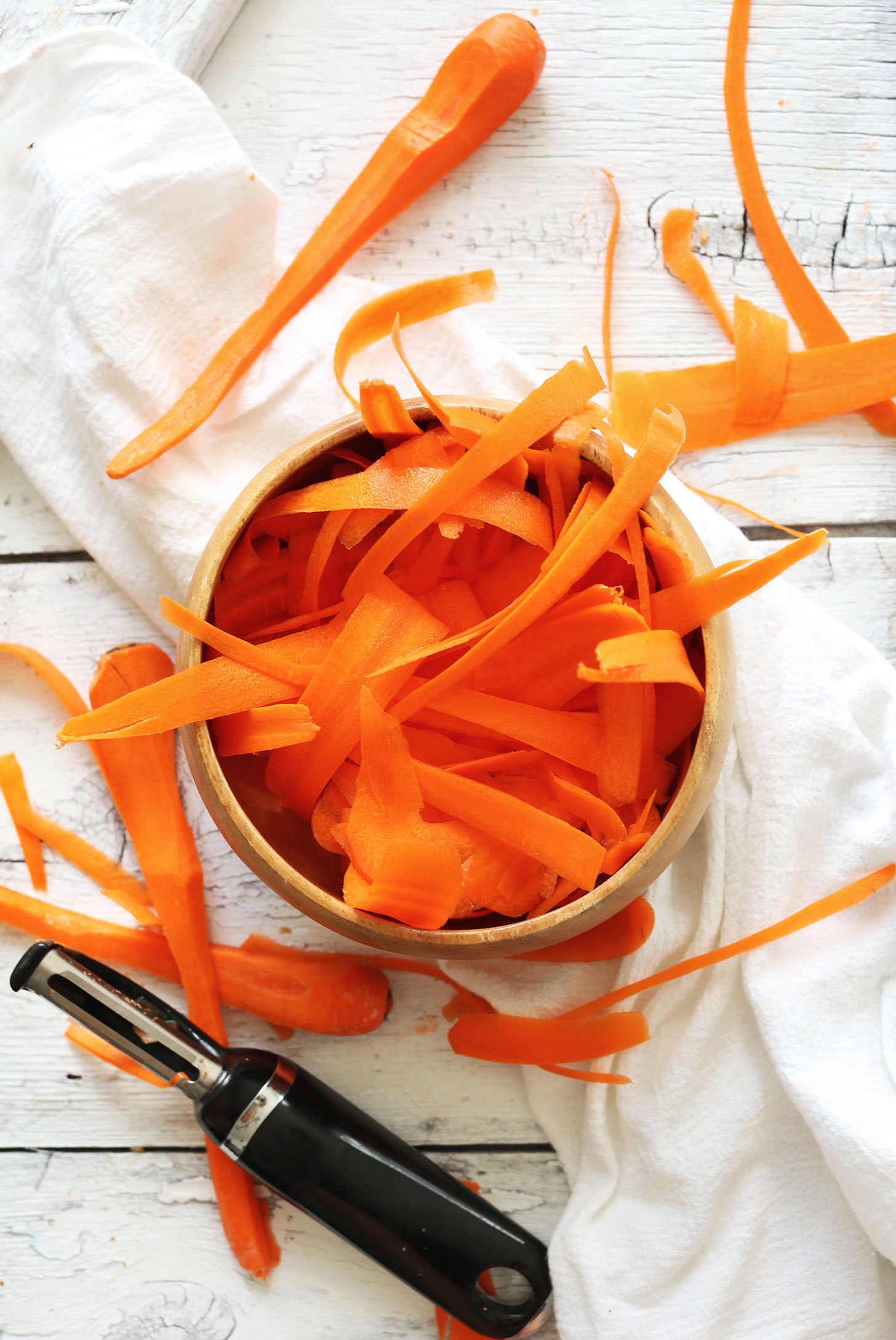 Bowl of Carrot Noodles made using a vegetable peeler