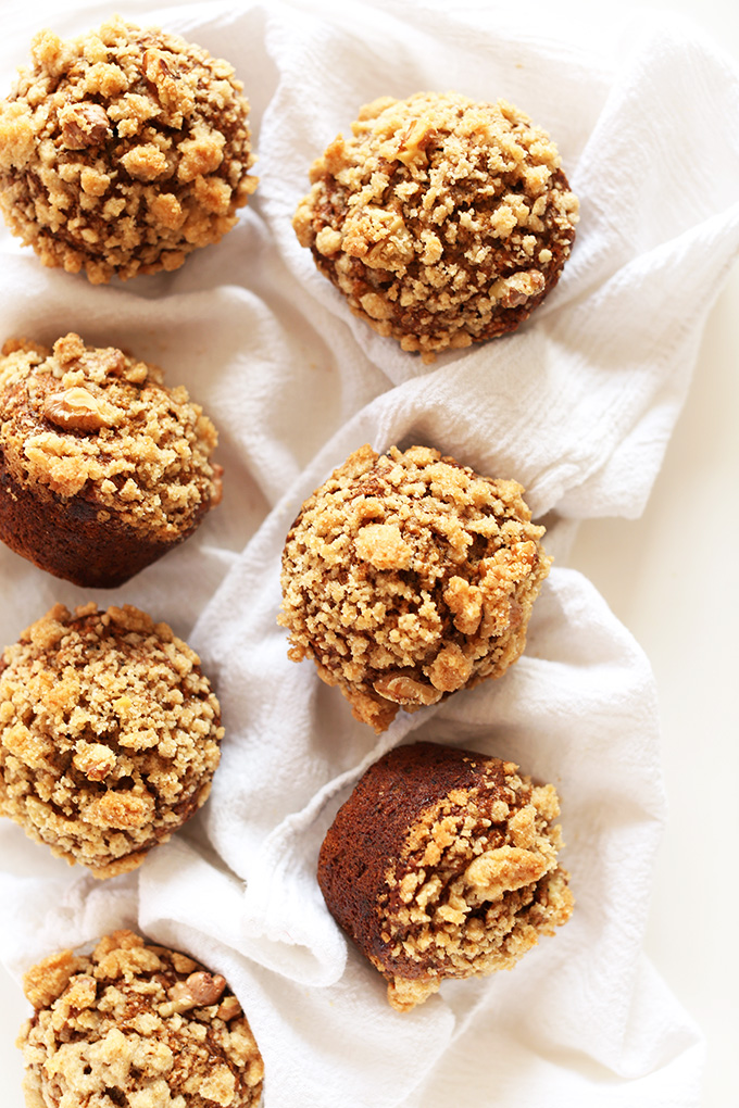 Batch of our Healthy Vegan Banana Crumble Muffins recipe