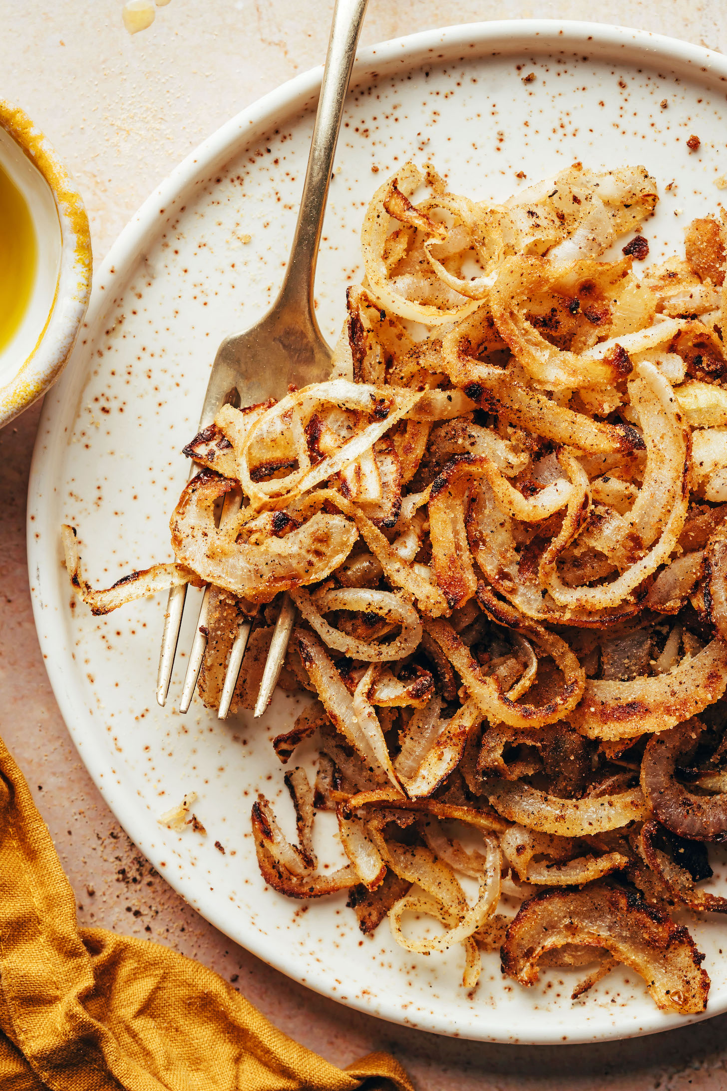 Plate of crispy gluten-free fried onions