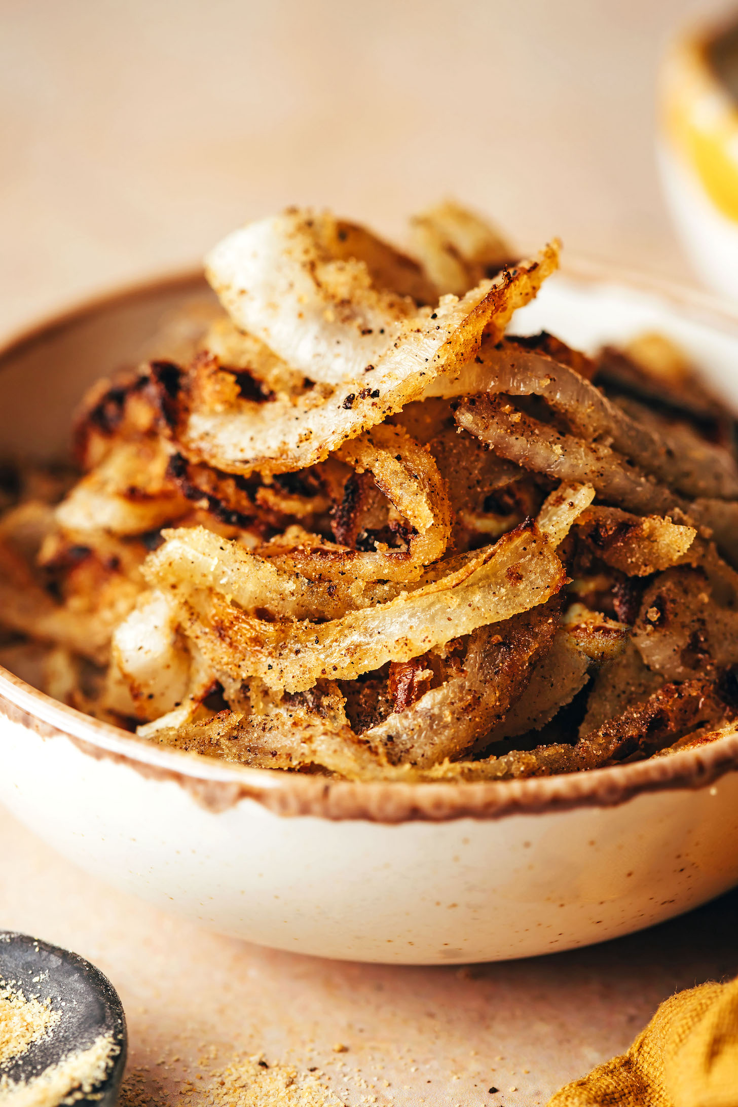 Bowl piled high with gluten-free fried onions