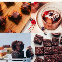 Vegan chocolate turtles, pot de creme, muffins, brownies, truffles, and cake for our round-up of best chocolate desserts