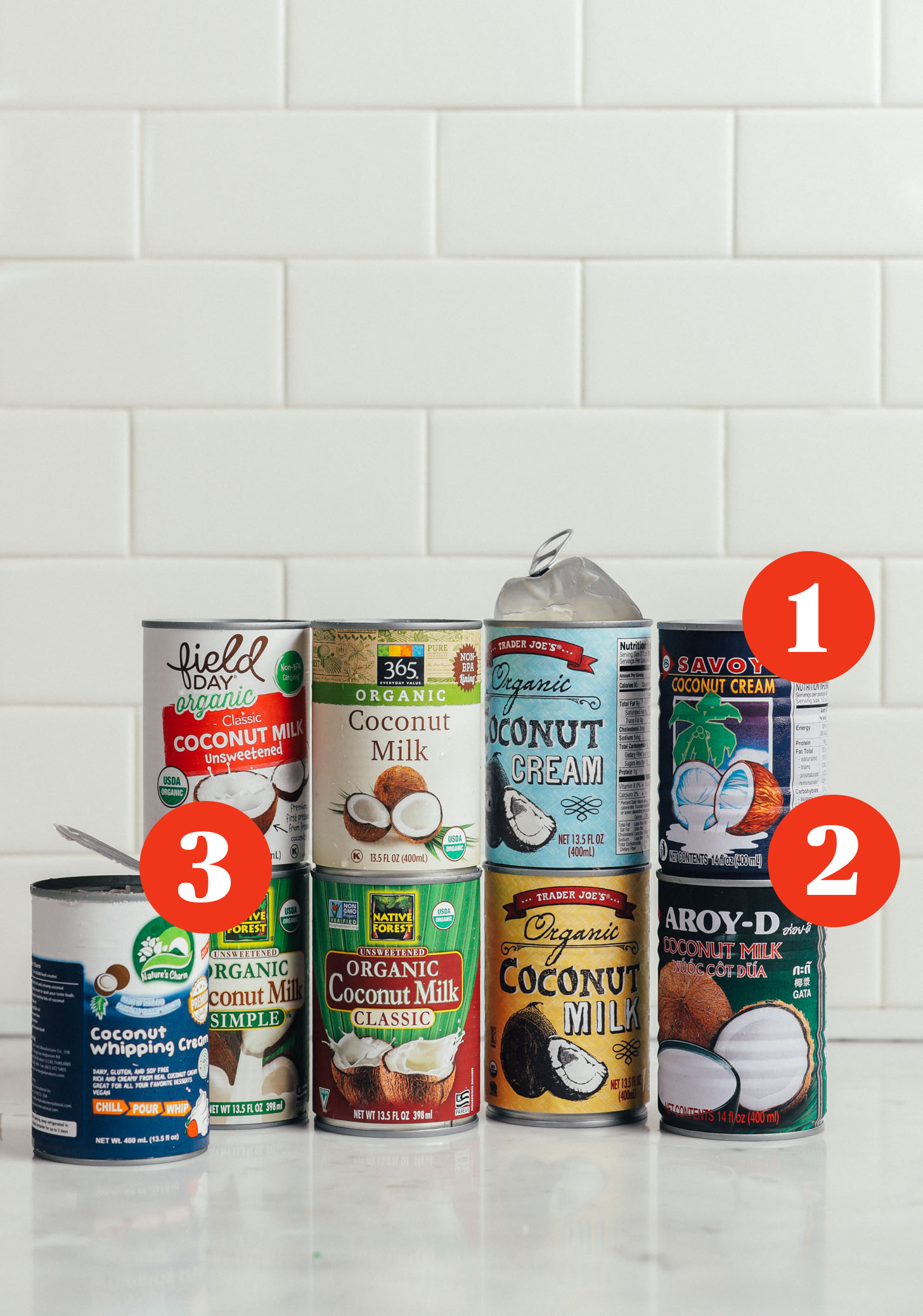 Assortment of brands of coconut cream and coconut milk