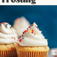 Cupcakes decorated with dairy-free buttercream frosting and sprinkles