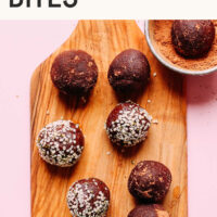 Bowl of vegan and gluten-free dark chocolate hemp energy bites