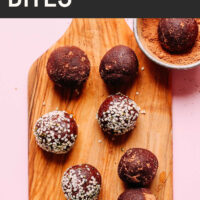 Bowl of vegan and gluten-free dark chocolate hemp energy bites