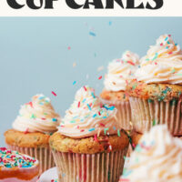 Sprinkling rainbow sprinkles onto a batch of our 1-bowl Gluten-Free Funfetti Cupcakes