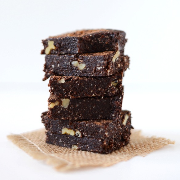 Tall stack of Vegan Espresso Walnut Brownies