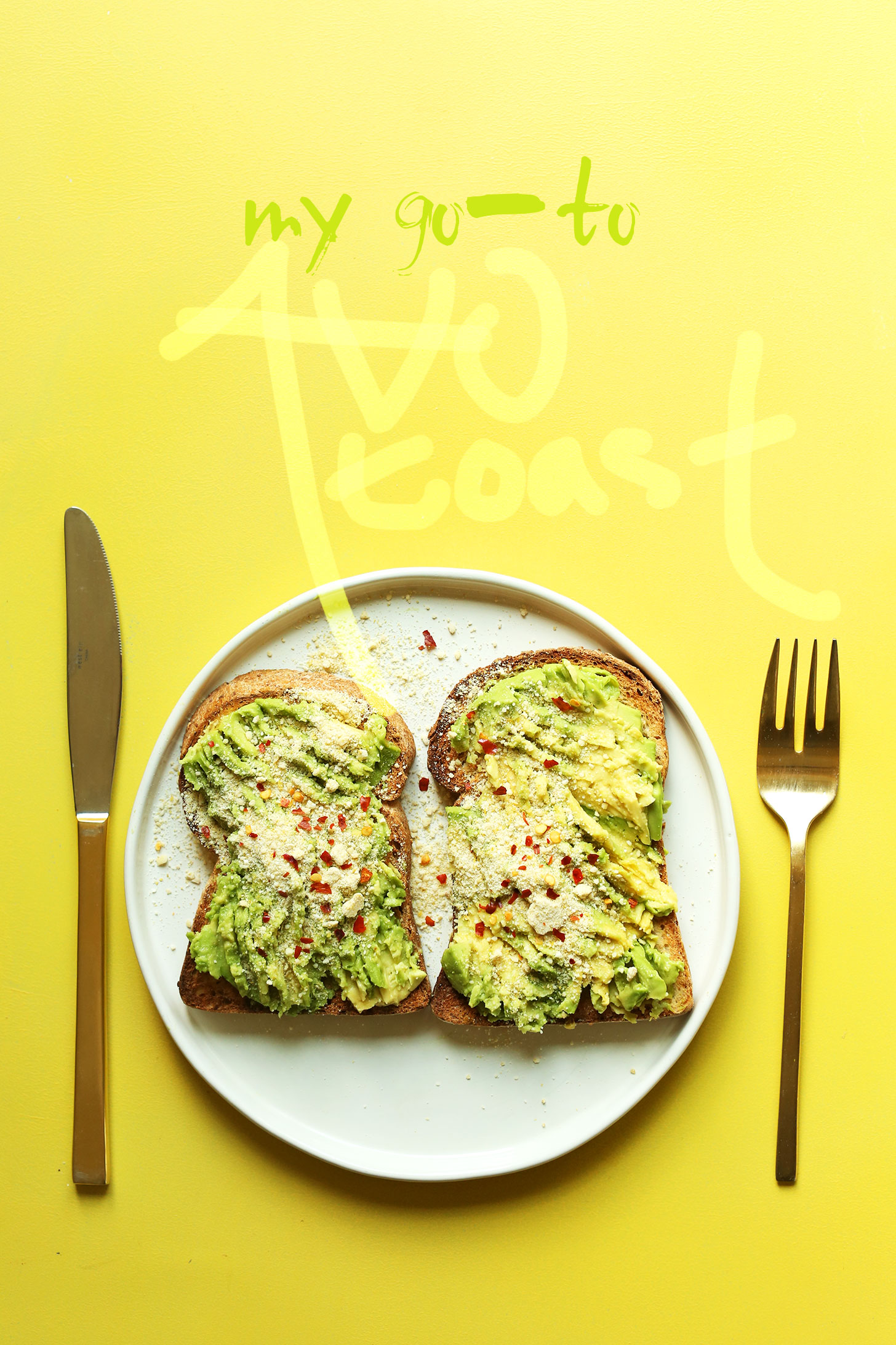 Two slices of our Gluten-Free Avocado Toast recipe for a simple breakfast