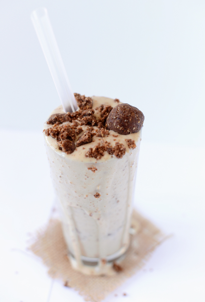 Large glass filled with our No Bake Cookie Dough Blizzard recipe