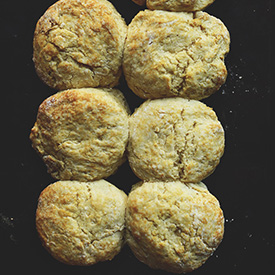 Baking sheet with six freshly baked Vegan Biscuits